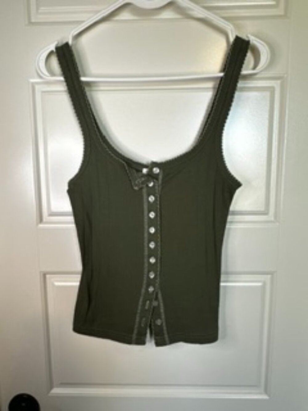 Intimately Free People Green Button-Down Tank Top